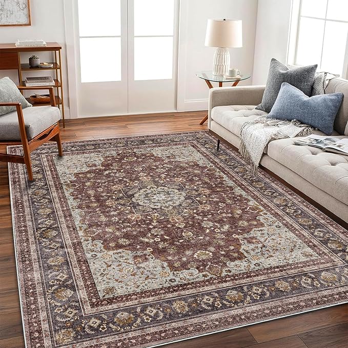 Washable Area Rug 4'x6' Traditional Floor Cover Foldable Thin Rugs Retro - Image 2