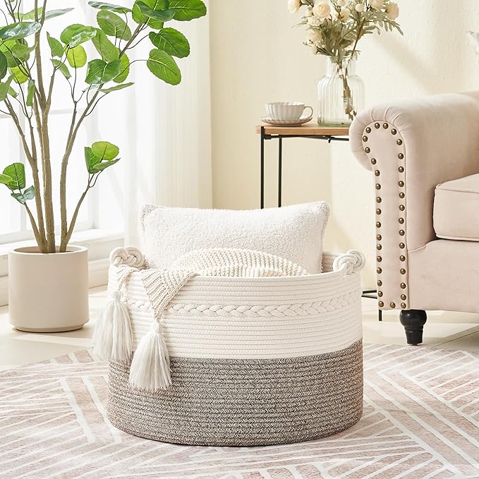 KAKAMAY Large Blanket Basket, Woven Baskets - Image 2