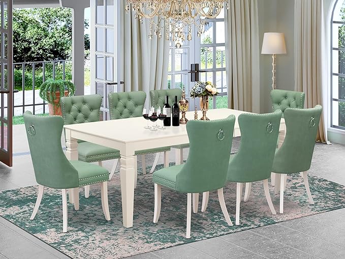 East West Furniture LGDA9-LWH-22 9 Piece Dining Set Consists of a Rectangle - Image 2