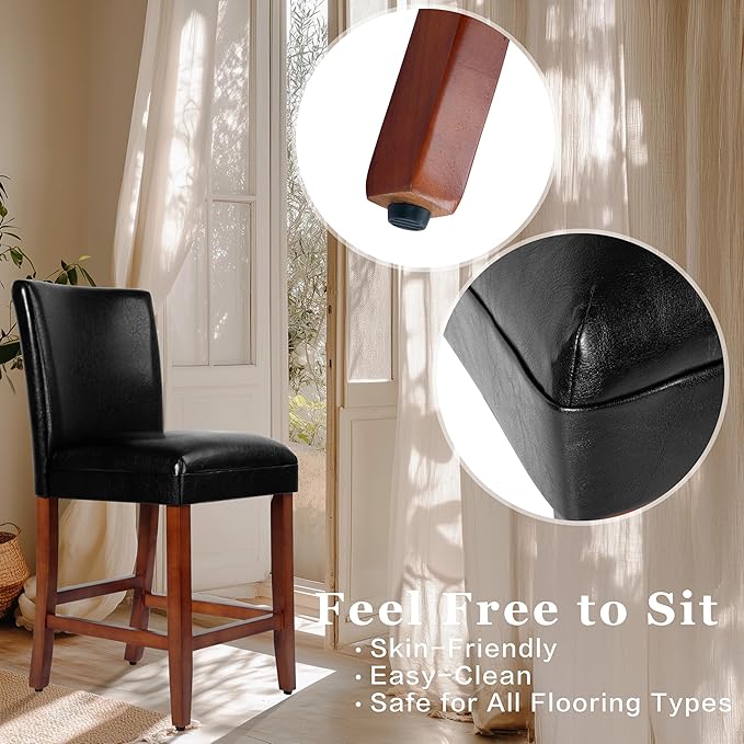Homepop Home Decor | Classic Counter Height Bar Stools | Faux Leather 24 Inch - Image 4