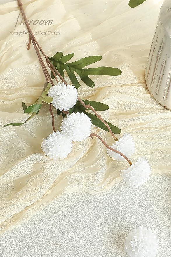 Floroom 5pcs White Faux Silk Mums Artificial Flowers, Bulk Fake Small Mini - Image 3