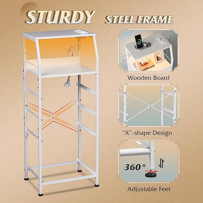 WLIVE Night Stand with Charger Station, Tall Dresser - Image 7