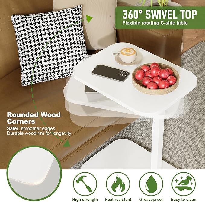 C Shaped End Table for Couch, Adjustable Height Couch Side Table, Horizontal - Image 5