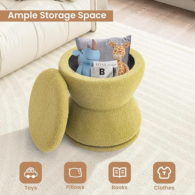 Ottoman with Storage, 360° Swivel Boucle Ottoman Vanity Stool, Upholstered - Image 5