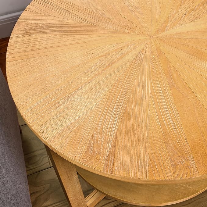 MODERION Large Round End Table, Rustic Beside Table - Image 5
