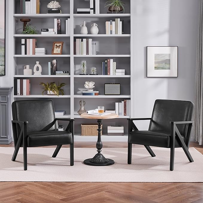 Yaheetech Accent Chair, PU Leather Reading Chair, Mid Century Modern Arm Chair - Image 3