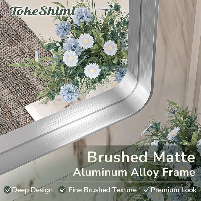 TokeShimi 20 x 30 Inch Silver Bathroom Wall Mirror Vanity Metal Frame Round - Image 3