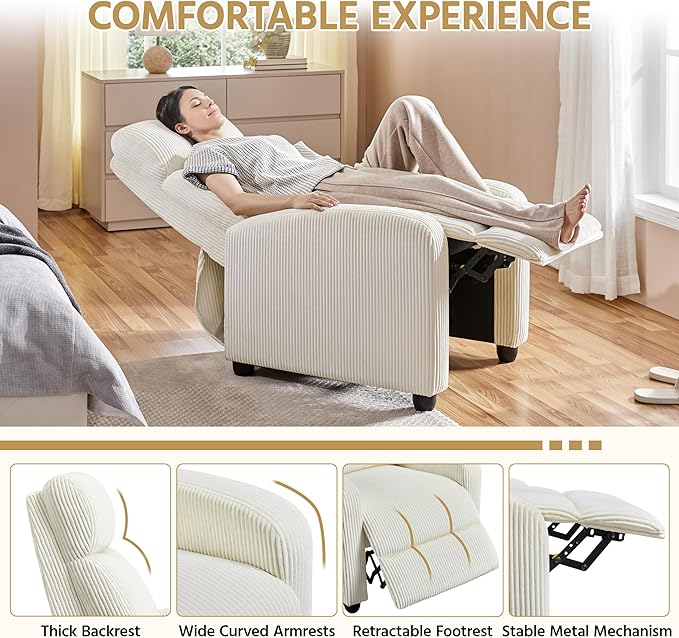 Yaheetech Corduroy Recliner Chair Single Sofa Home Theater Seating Adjustable - Image 5