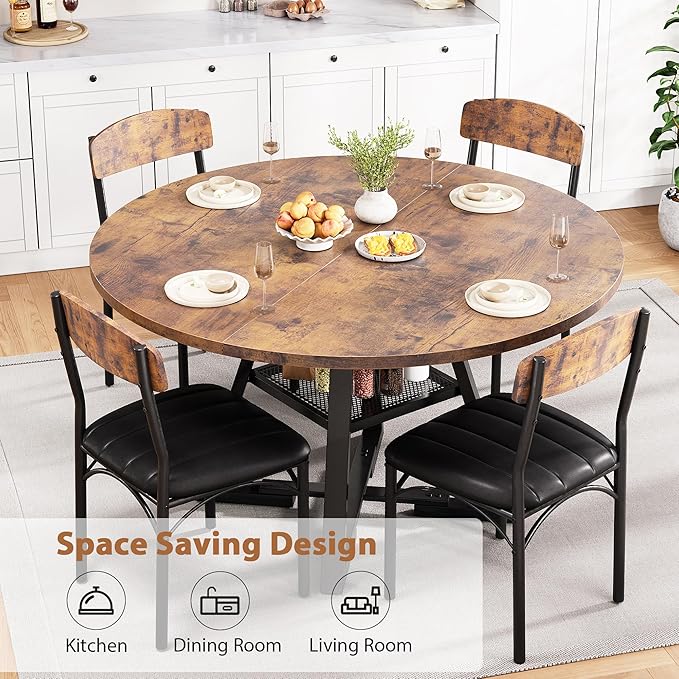 Round Dining Table Set for 4, Kitchen Table and Chairs for 4, Circle Table - Image 3