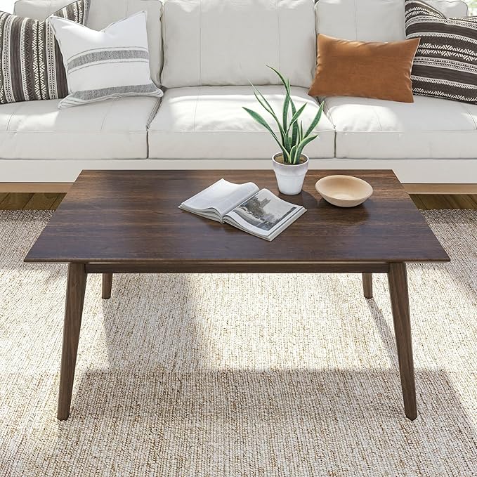 Plank+Beam 40 Inch Mid Century Modern Coffee Table, Wood Coffee Tables - Image 6