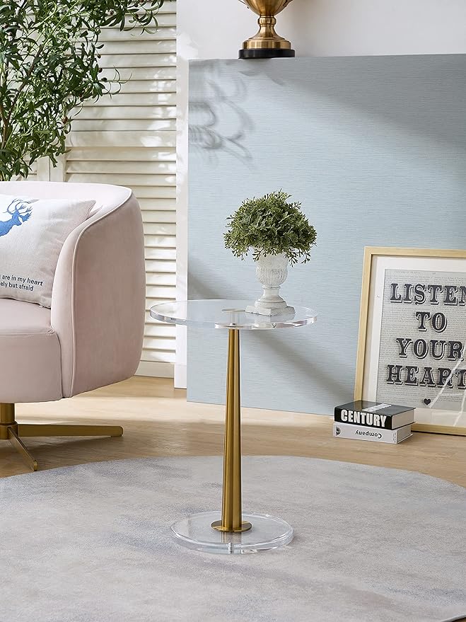 Clear Acrylic Table with Cone Metal Pole … - Image 4