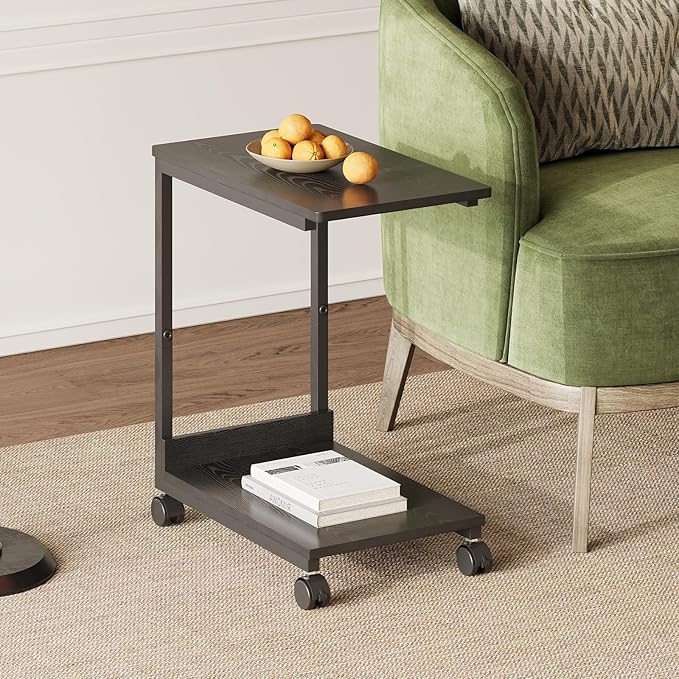 Side Table, C Table with 2-Tier Storage Shelf, End Table with Metal Frame - Image 5