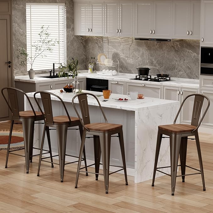 Changjie Furniture 26 Inches Metal Barstools Set of 4 Counter Height Bar Stools - Image 6
