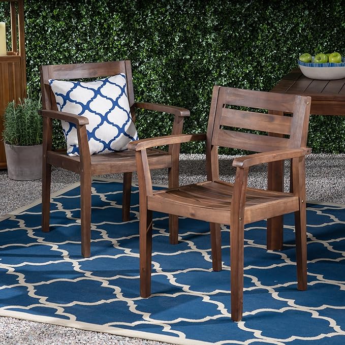 Merax Acacia Wood Dining Chairs Set of 2, Stamford Outdoor Acacia Wood Dining - Image 2