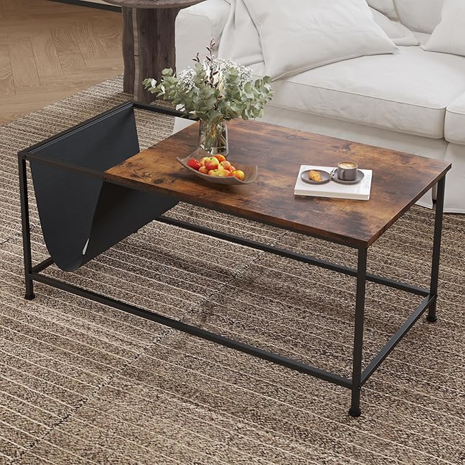 SENIG Brown Rectangle Wood and Metal Coffee Table - Image 6