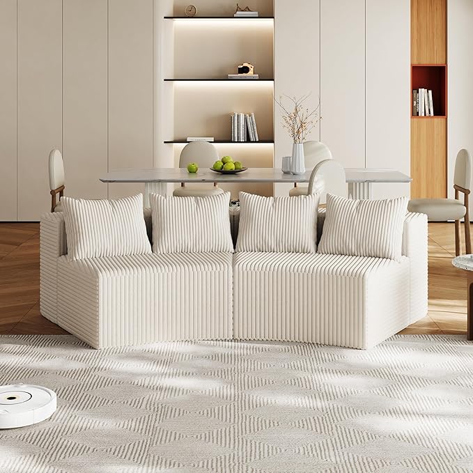 KEIKI Corduroy Curved Sectional Sofa, 2 Seater Symmetrical Modular Semi by Unknown