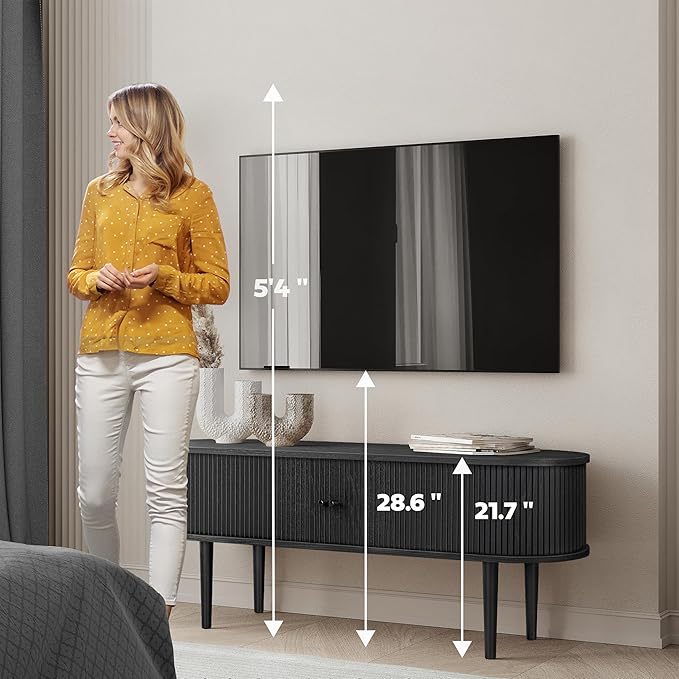 WERMO 55’’ Black TV Stand with Storage and Shelves - Image 4