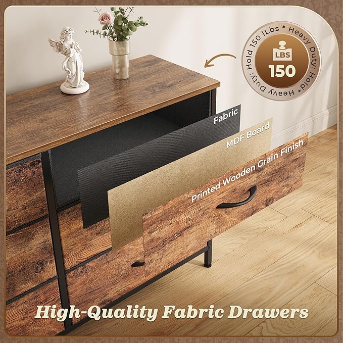Huuger 70 Inch Dresser for Bedroom, TV Stand for 65, 80 Inch TV, 13 Fabric - Image 6