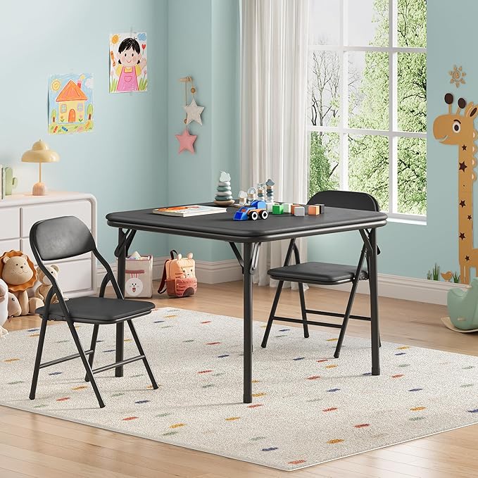 GarveeHome 3-Piece Kids Folding Table and Chairs Set, Toddlers Children's by GarveeHome