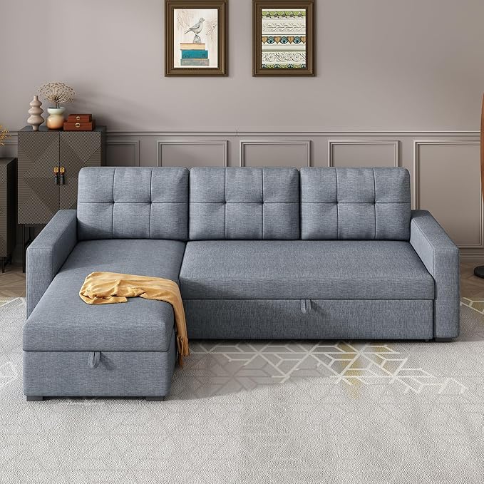 Ball & Cast L-Shape Reversible Sectional Sleeper Sofa Bed, Linen Upholstered 4 by BallCast