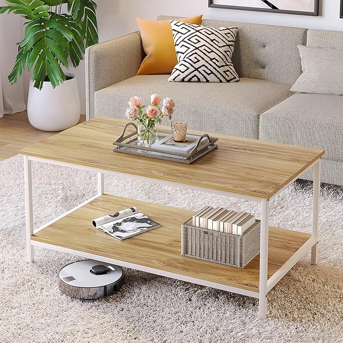 SAYGOER Coffee Table with Storage 2-Tier Industrial Center Table - Image 7