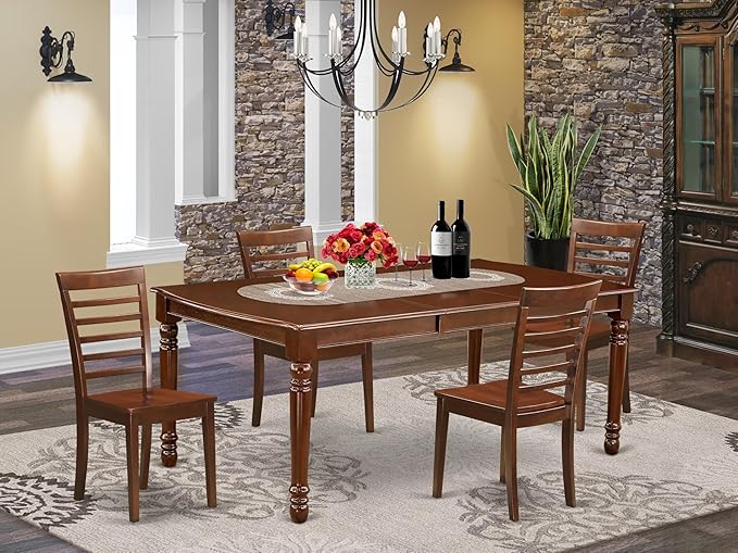East West Furniture DOML5-MAH-W 5 Piece Dinette Set - Image 2