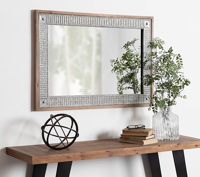 Kate and Laurel Deely Farmhouse Wood and Metal Wall Mirror, Rustic Brown - Image 2