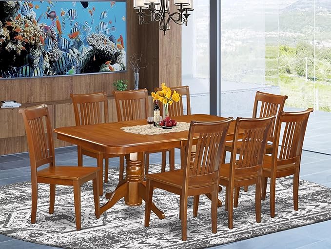 East West Furniture NAPO9-SBR-W 9 Piece Kitchen Table Set Includes a Rectangle - Image 2