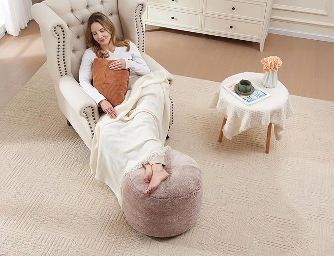 Round Pouf Ottoman 20"x15" Bean Bag Ottoman Soft Top Comfortable Small Foot - Image 9