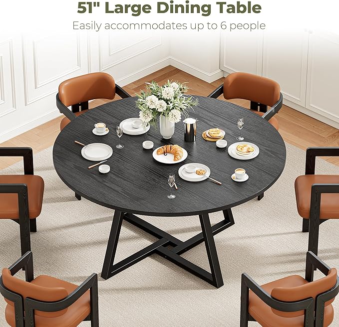IRONCK 51" Round Dining Table for 6, Wood Kitchen Table - Image 5