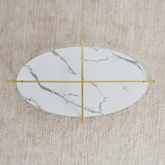 Oval Glass Coffee Table, Mid-Century Modern Design, L43 x W22 x H17 inch - Image 9