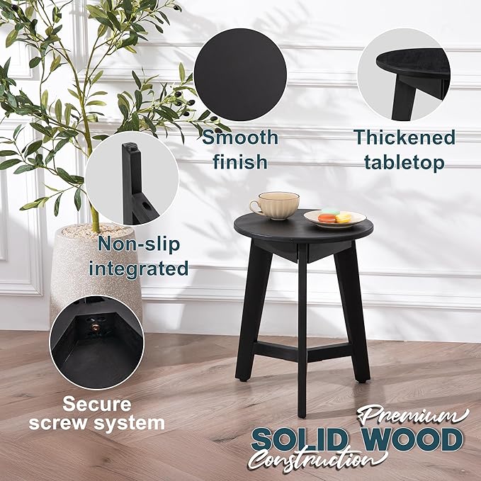Round Side Table – Solid Acacia Wood End Table - Image 5