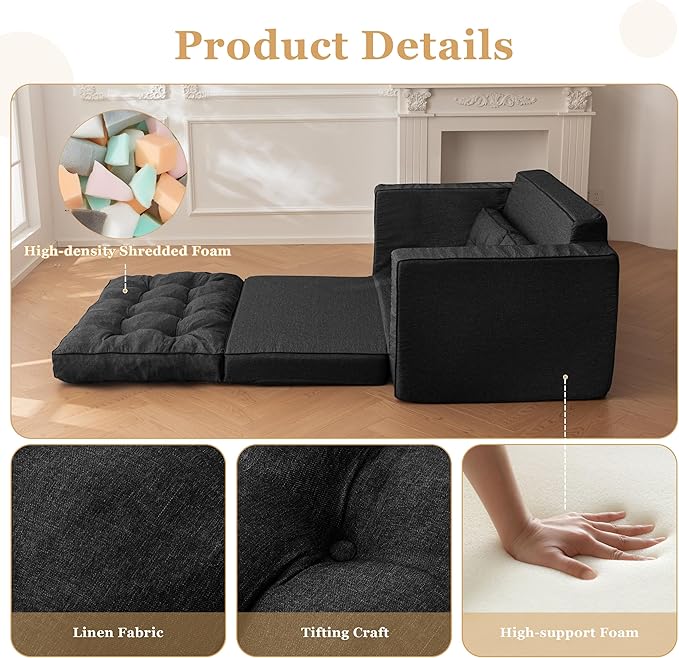 YOSHOOT Loveseat Sleeper Sofa, 3-in-1 Pull Out Floor Couch - Image 4