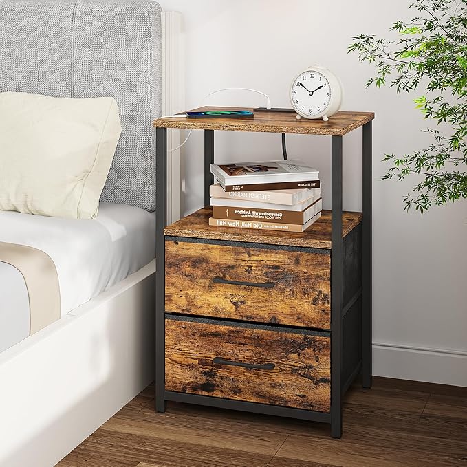 TUTOTAK End Table with Charging Station, Night Stand, Side Table with 2 USB - Image 4