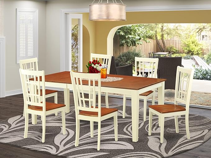 East West Furniture QUNI7-WHI-W 7 Piece Kitchen Table Set Consist of a - Image 2