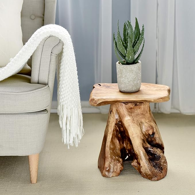 WELLAND Natural Cedar Stump Stool, Live Edge Side Table, Plant Stand, Small - Image 5