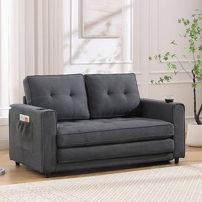 ERYE 3 Fold Tufted Upholstered Futon Sofa Bed Modern Convertible Foldable Floor - Image 4