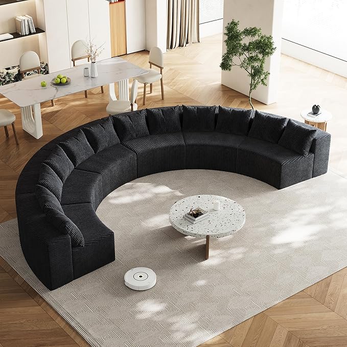 KEIKI Corduroy Curved Sectional Sofa, 6 Seater Symmetrical Modular Semi by Unknown