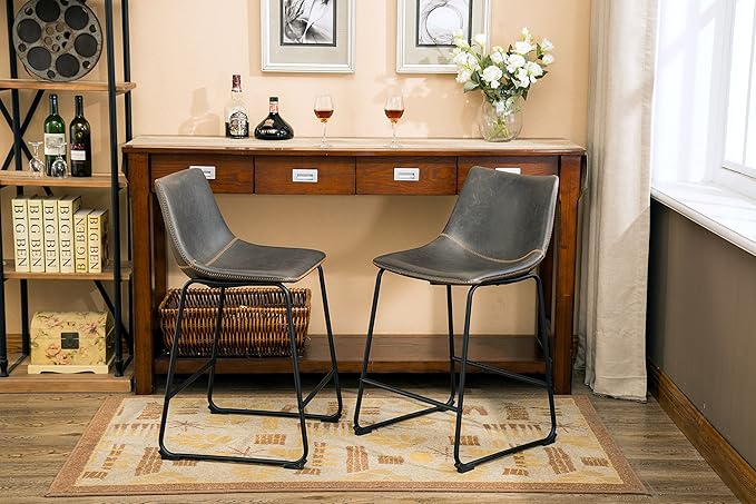 Roundhill Furniture Lotusville Vintage PU Leather Counter Height Stools - Image 7