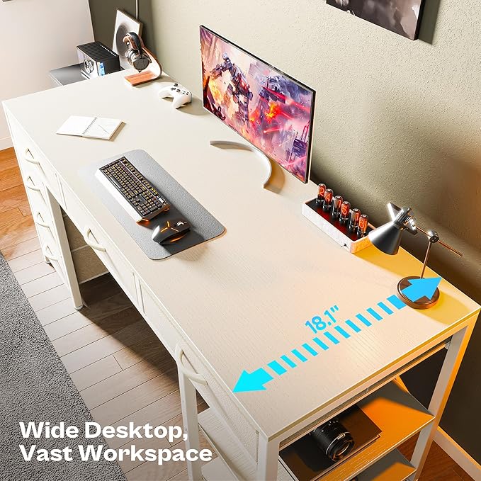 Huuger Computer Desk with 6 Drawers, 54 Inch Office Desk with Shelves, - Image 4