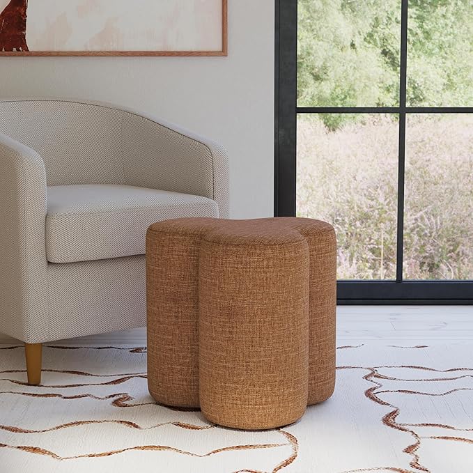 HomePop Upholstered Clover Shaped Ottoman Home Décor | Foot Rest Pouf – Rust - Image 2
