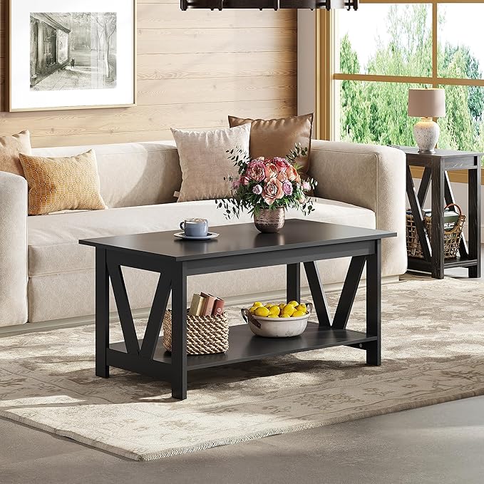 WLIVE Coffee Table with Storage Shelf, 39.4" Farmhouse Coffee Table with - Image 7