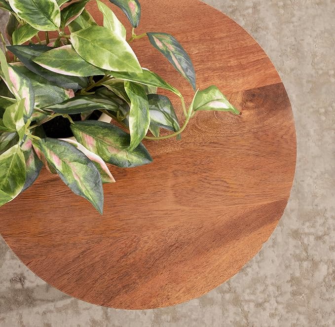 Kate and Laurel Kershaw Mid-Century Modern Round Side Table, Walnut Brown - Image 5