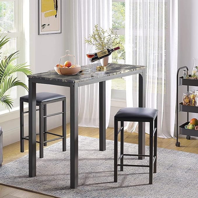 VECELO Dining Table Set with 2 Stools, 3 Piece Counter Height - Image 3