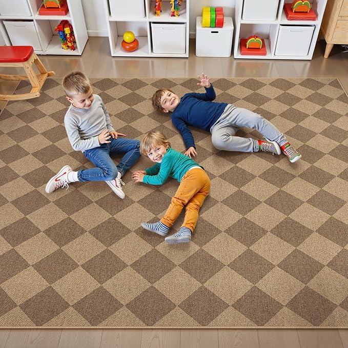 Lahome Checkered Easy Jute Rug, 9x12 Washable Dining Room Rug Indoor Outdoor - Image 3
