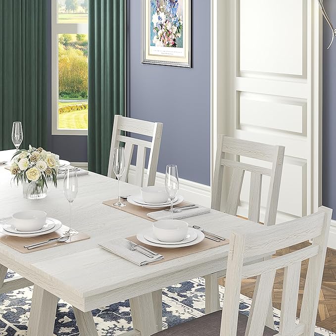 Wood Dining Table Set for 6, Modern Breakfast Dinette Kitchen Table - Image 7