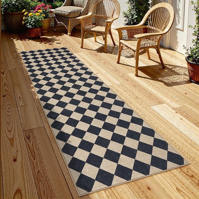Lahome Checkered Outdoor Runner Rug, 2x8 Kitchen Runner Rugs - Image 2