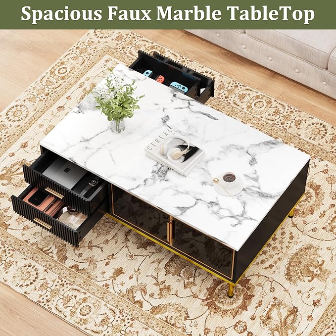 GAOMON Coffee Table for Living Room, Faux Marble Coffee Table - Image 4