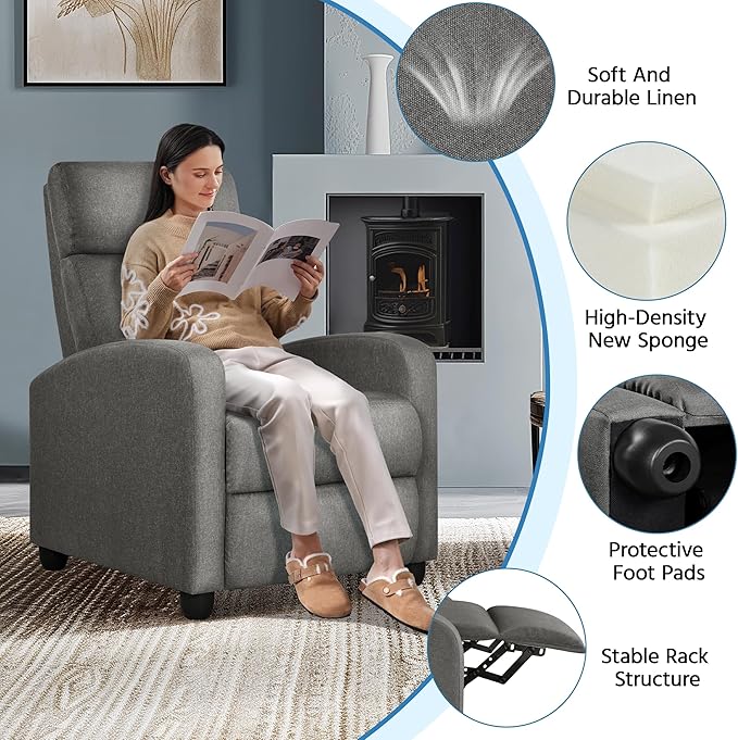 Yaheetech Fabric Recliner Chair Sofa Ergonomic Adjustable Single Sofa - Image 5