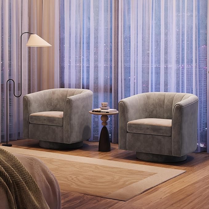 LINSY Swivel Accent Chair with Ottoman: Small Velvet Barrel Chair 360 Swivel - Image 7